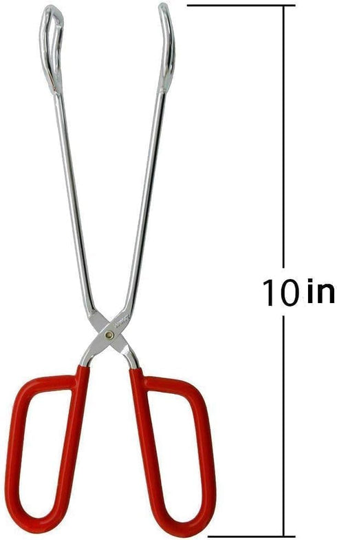 10-Inch Heavy Duty Stainless Steel Kitchen Tongs - Non-Slip Comfortable Red Grip for BBQ and Cooking