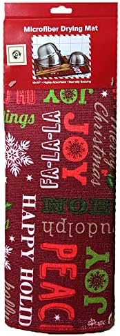 Christmas Holiday Typography Print Kitchen Microfiber Dish Drying Mat, 16 x 18 Inches