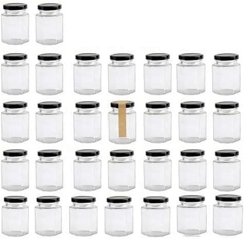 Encheng 4 oz Clear Hexagon Jars,Small Glass Honey Jars With Lids(Black),Mason Jars For