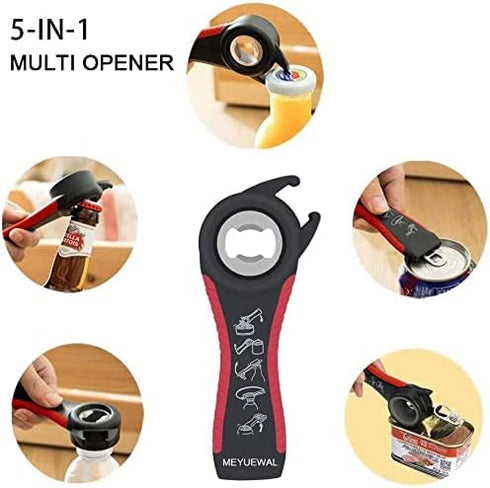 Jar Opener, 5 in 1 Multi Function Can Opener Kit with Silicone Handle, Easy to Use for Children, Elderly, Arthritis