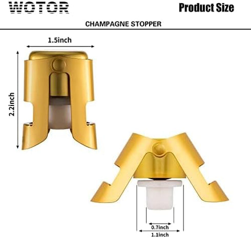 Champagne Stoppers with Stainless Steel Champagne Bottle Stopper with Food Grade Silicone Reusable Champagne Cork, Saver Suitable for Champagne, Cava, Prosecco, Sparkling Wine (Gold, 2pack)