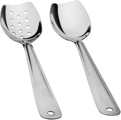 IMEEA Flat Bottom Serving Spoon, 10-Inch Slotted Spoon, Set of 2 in 18/8 Stainless Steel