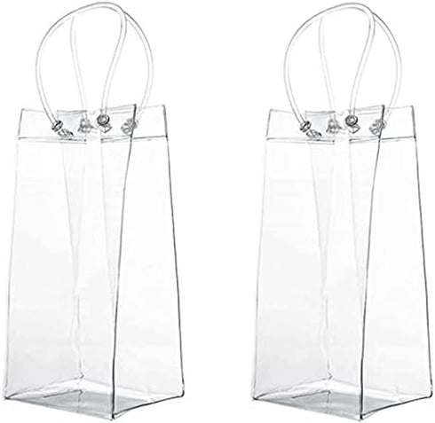 2Pack Wine Ice Bags, Portable Collapsible Clear Cooler Bag for Champagne, Cold Beer, White Wine
