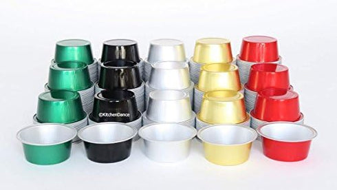 KitchenDance Disposable Colored Aluminum Foil Mini Baking Cups - 1.5 Ounces Round Foil Cup for Desserts, 100 Count