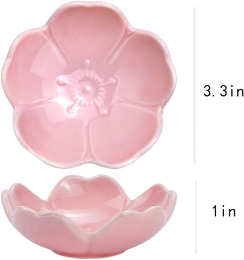 FUYU 4pcs Sakura Shaped Ceramics Seasoning Dishes, Spice Dishes, Salad Soy Sushi Wasabi Dipping Bowls