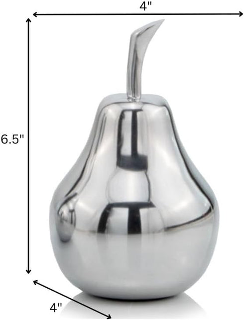 Modern Day Accents 3863 Small Polished Pear, Silver Fruit Decor, Tabletop Centerpiece, 4" L x 4" W x 6.5" H