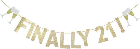 Finally 21 Banner, Gold Glitter 21st Birthday Party Sign Decorations Supplies