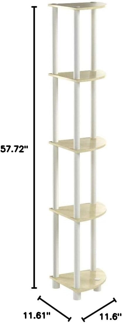 Furinno Turn-N-Tube 5 Tier Multipurpose Shelving Unit, Corner Display Rack, 1-Pack, Cream Faux Marble/White