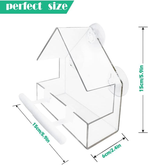 Window Bird Feeder 2 Pack, Small Acrylic Feeder with Strong Suction Cups and Drain Holes