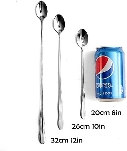 HornTide 6-Piece Mixing Spoon Set - 8-Inch Long Handle Spoons for Ice Cream, Cold Drink, Fruit Juice, Cocktail Stirring