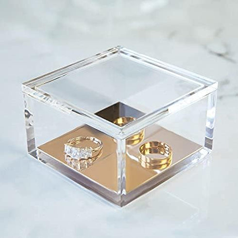OfficeGoods Acrylic Desk Organizer – Elegant Odds & Ends Box with Gold Base for Home, Office, Kitchen, Bathroom - Small