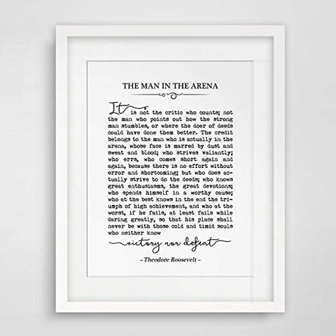 The Man in the Arena Book Quote, Inspirational Art, Graduation Gift, Typography Wall Art, 8x10 Inch Unframed