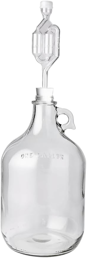 FastRack 1 Gallon Glass Jug with #6 Rubber Bungs & Twin Bubble Airlock – Clear Glass Fermenter Containers for Home