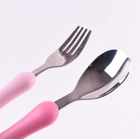 Cute Pink Melody Fork and Spoon Set - Flatware with Case, Tableware Set with Cute Figure, Medium Size