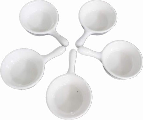 5 Packs 1 Oz Sauce Dish with Handle Grip, White Porcelain Dipping Bowls for Appetizers, Ketchup, BBQ Sauce