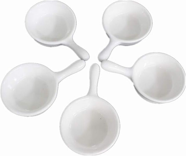 5 Packs 1 Oz Sauce Dish with Handle Grip, White Porcelain Dipping Bowls for Appetizers, Ketchup, BBQ Sauce