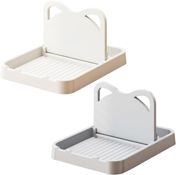 H&W 2Pcs Spoon Rest with Lid Holder, Foldable Kitchen Counter Spoon Holder for Utensils, Beige + Grey