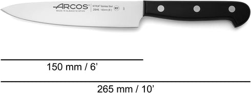 Arcos Chef Knife, 6 Inch Stainless Steel, Ergonomic Handle, Series Universal, Color Black