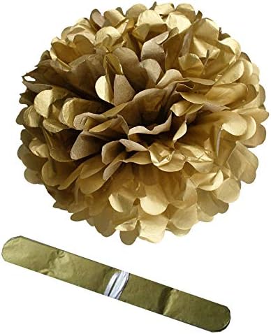 TopAAA 12pcs Tissue Paper Flower Poms - DIY Decorations for Wedding, Birthday, Graduation, 10 inches (Gold)