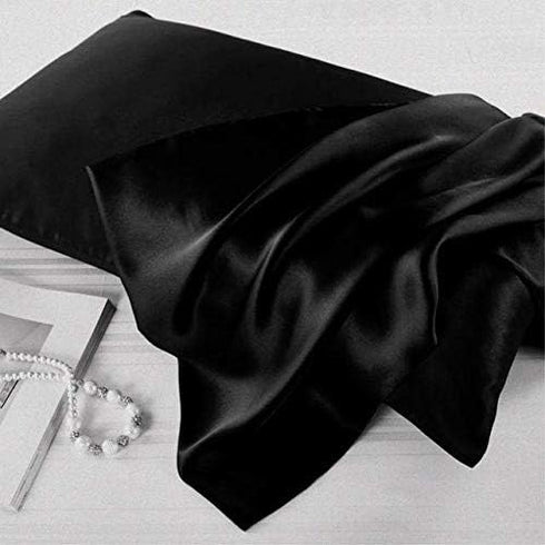 Luxbedding Satin Pillowcase King Size, 2 Pack - Cooling Satin Pillowcase for Hair and Skin, Black Pillow Case