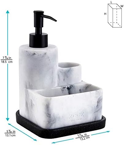 ZCCZ White Soap Dispenser with Sponge Holder, 3 in 1 Set Organizer for Sink Countertop, Removable Tray, Marble Look