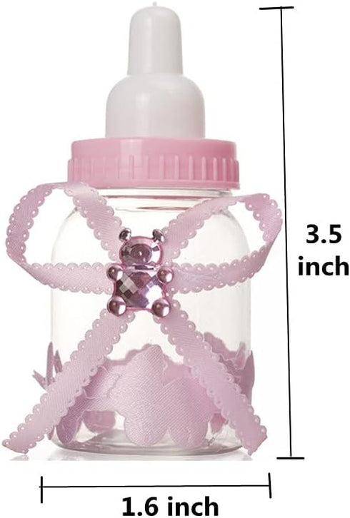 Fannuoncc 12 3.5-Inch Pcs Baby Bottle Shower Favor, Mini Plastic Candy Bottles for Baby Shower, Party Decoration (Pink)