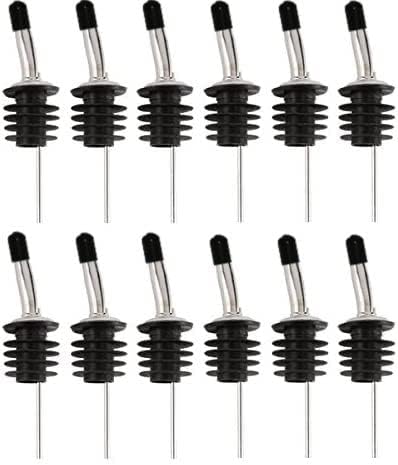 Bartender Gear Free Flow Pour Spouts, Stainless Steel Liquor Wine Bottle Pourer with Dust Caps, 12 Pack