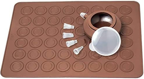 48 Hole Macarons Silicone Mat Baking Mold - Silicone Macaron Kit, Pastry Baking Mat and Decorating Piping Pot with 4pcs
