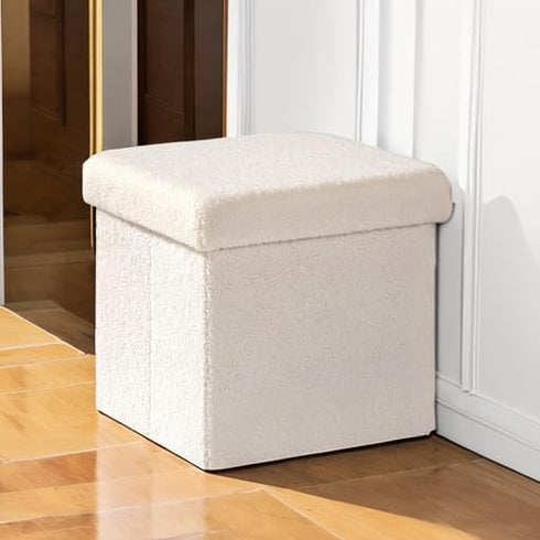 12.6"x12.6"x12.6" B FSOBEIIALEO Small Storage Ottoman Cube Sherpa Ottomans Foot Rest, Foldable Boucle Ottoman, Faux