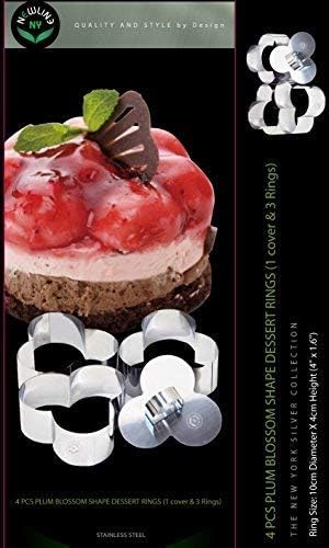 Newline NY Stainless Steel Dessert Rings, 4 Pcs, Plum Blossom Shape Molded for Starters and Appetizers