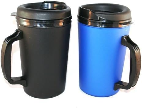 GAMA Electronics 2 ThermoServ Foam Insulated Coffee Mugs - 20 oz (1 Blue & 1 Black)