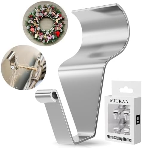 MIUKAA Vinyl Siding Hangers Hooks (8 Pack) - Sturdy No Hole Hooks for Hanging Outdoor Decorations