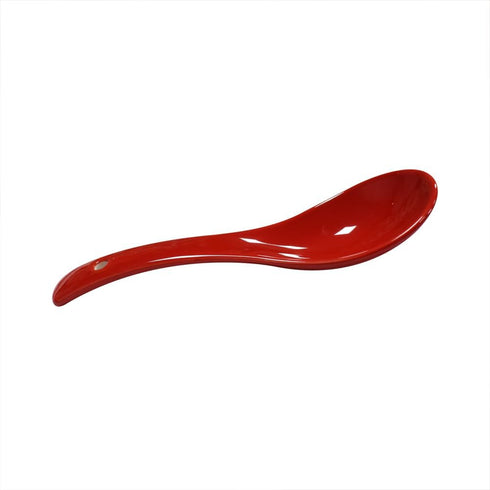 6 pcs Red Round-Bottom Soup Spoons - Asian Porcelain Ceramic Rice Spoons for Home Kitchen and Restaurant