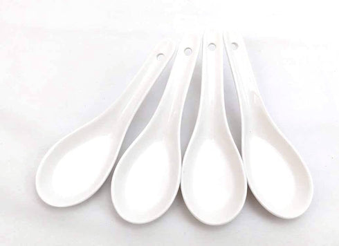 JapanBargain 1572x4 White Porcelain Soup Spoons - Japanese Chinese Rice Spoons, Pack of 4