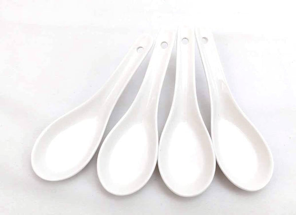 JapanBargain 1572x4 White Porcelain Soup Spoons - Japanese Chinese Rice Spoons, Pack of 4