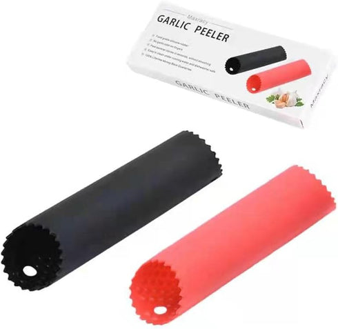 2 Set Silicone Peeler Tube Kitchen Tool, Easy Roll, Useful Garlic Odorfree (Red, Black)