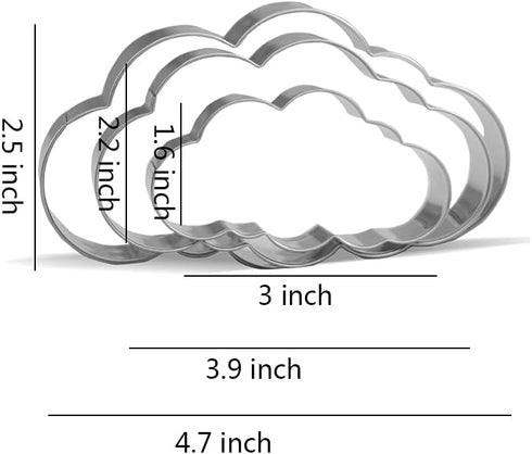 Cloud Cookie Cutter Set - 4.7”, 3.9”, 3” - 3 Piece - Stainless Steel