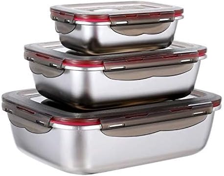3 Pieces Stainless Steel Food Storage Container with Lids, Airtight Metal Containers for Freezer Fridge Oven,