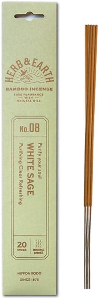 HERB & EARTH H&E Bamboo Incense - White SAGE - 20 Sticks