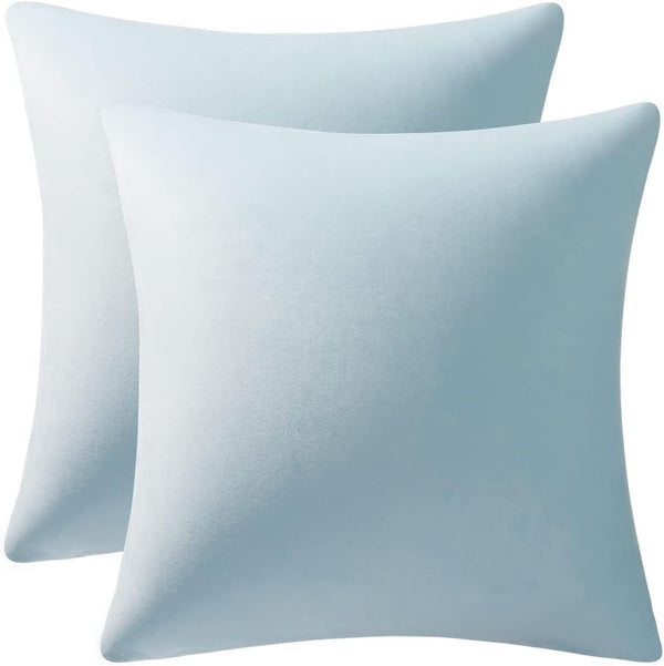 DEZENE 2 Pack Throw Pillow Cases 20x20 Light-Blue, Cozy Soft Velvet Square Decorative Covers for Home Decor