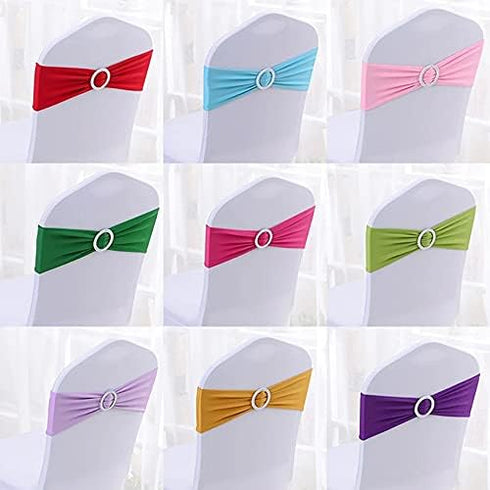 Tvoip 10PCS Gold Chair Cover Stretch Band with Buckle Slider Sashes Bow for Wedding Banquet Decoration
