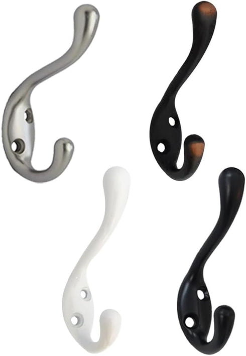 QCAA 5 Pack Heavy Duty Coat and Hat Hook Hanger, 3-3/8", Satin Nickel, Zinc Die Cast, Made in Taiwan