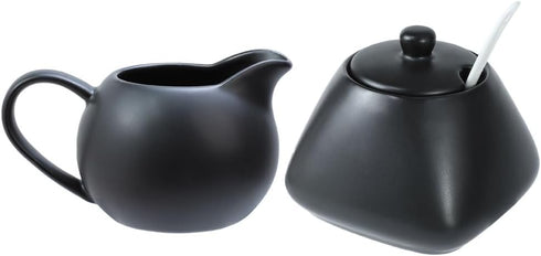 Black Ceramic Coffee Serving Set, Creamer Pitcher and Sugar Bowl, Simple Design