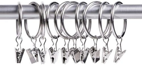 44 Pack Curtain Rings with Clips Hooks | Silver Drapery Clips with Rings, Stainless Steel Metal, 1.5 inch
