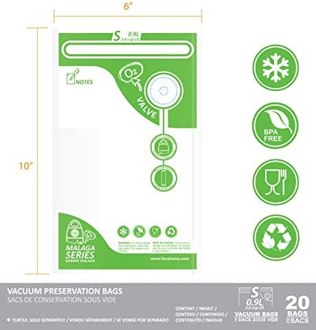 FOSA Reusable Vacuum Food Storage Bags, Small (6 x 10 inches), 20 Pack Vacuum Zipper Bag