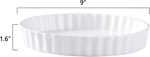 FEOOWV White Round Porcelain Quiche Pan -Non-Stick- Perfect for Baking Tart Pies and Chicken Pot Pie-Dishwasher,Dish Microwave and Oven Safe (9inch) by FEOOWV