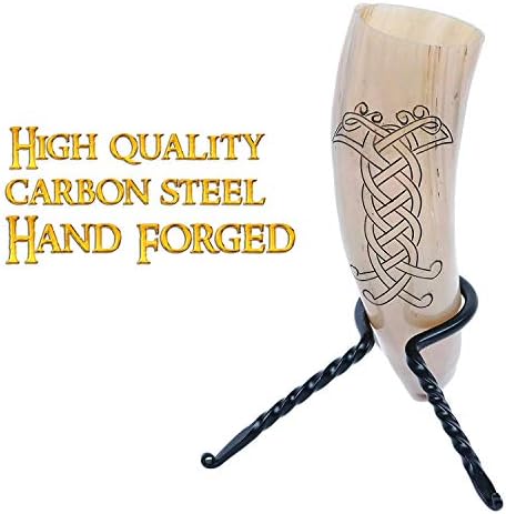 Mythrojan Hand Forged Drinking Ale Horn Rack, Twisted Iron Stand for Drinking Horn, Viking Decor (4 Inch)
