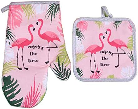 Sohapy Oven Mitt & Potholders Set, Kitchen Heat Resistant, Machine Washable for Cooking Baking Grilling BBQ (Pink)