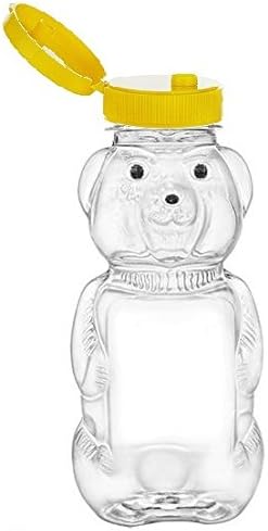 18 Pack 8 oz 12 oz Nakpunar fl Plastic PET Honey Bear Jars, Squeeze Bottles with Yellow Flip-Top Dispenser Caps w/Seals