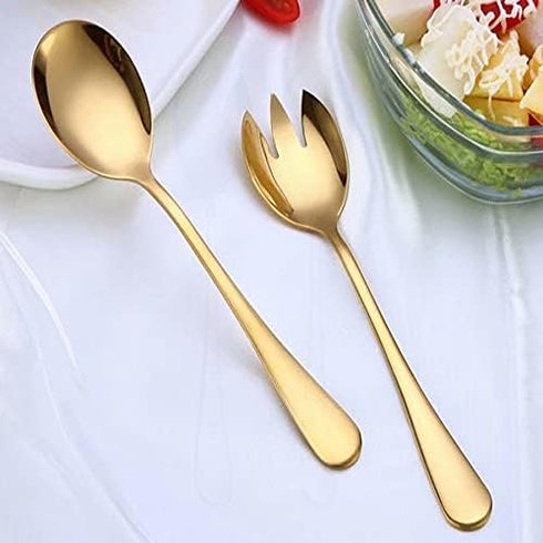 Salad Server Set, Stainless Steel Salad Servers, Salad Spoons and Fork for Tossing and Serving, Pack of 2 (Gold)